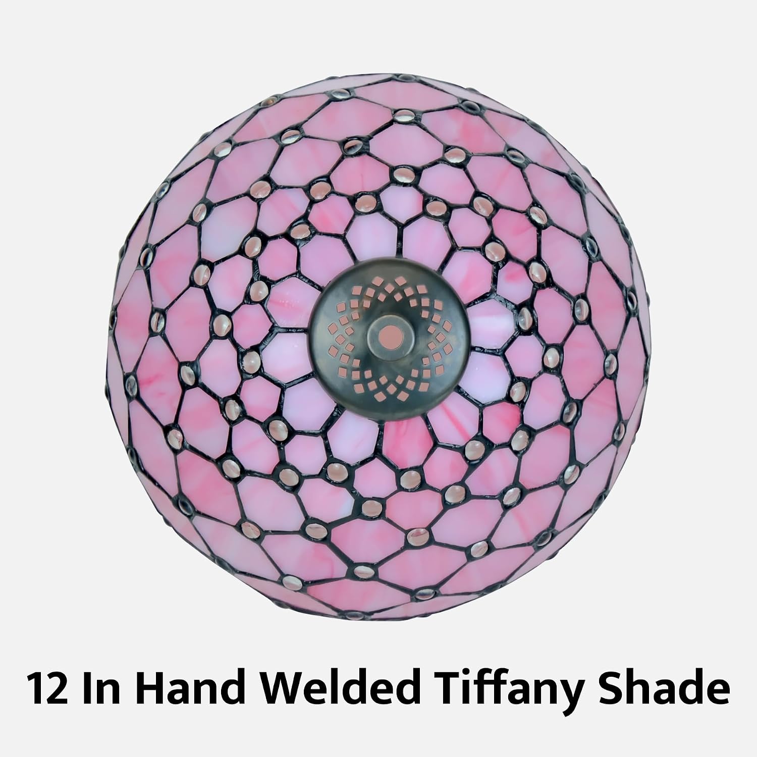 Tiffany Lamp Vintage Pink Stained Glass Bead Table Lamp Desk Bedside Reading Light Decor Bedroom Living Room Home Office D12*H18 Inches