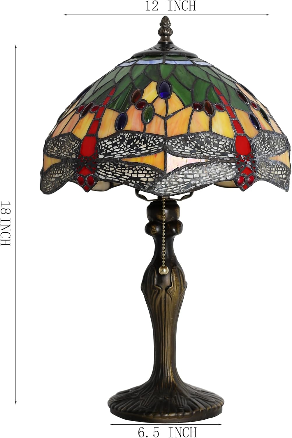 Tiffany Table Stained Glass Table Lamp 12 x 19' Bedside Reading Lamp Yellow Dragonfly Style Decorative Lamp for Desk Living Room Bedroom Office Study Light Decor Gift