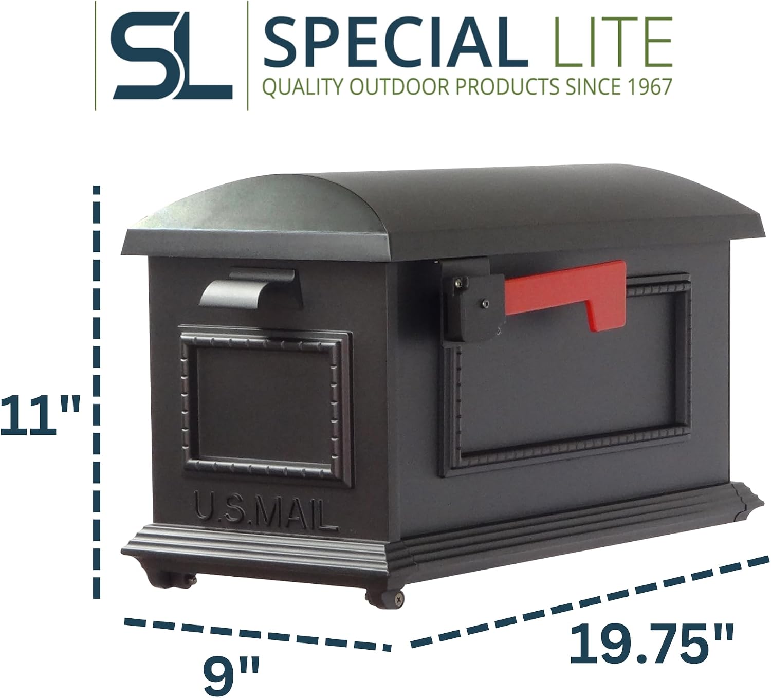 Special Lite Traditional Curbside Mailbox - Black Aluminum Mailbox for Post Mount - SCT-1010-BLK