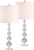 JONATHAN Y 28.5' Clear Crystal Faceted Orb Table Lamp Set of 2, Modern Glam Chrome Bedside Lamps for Living Room, White Linen Drum Shade, UL Listed, LED Bulbs Included JYL5002A-SET2