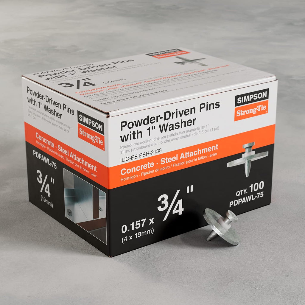 Simpson Strong-Tie PDPAWL-75 PDPAWL.157-in. x 3/4-in. Powder-Actuated Pin w/ 1-in. Washer (100-Qty) (Pack of 10)