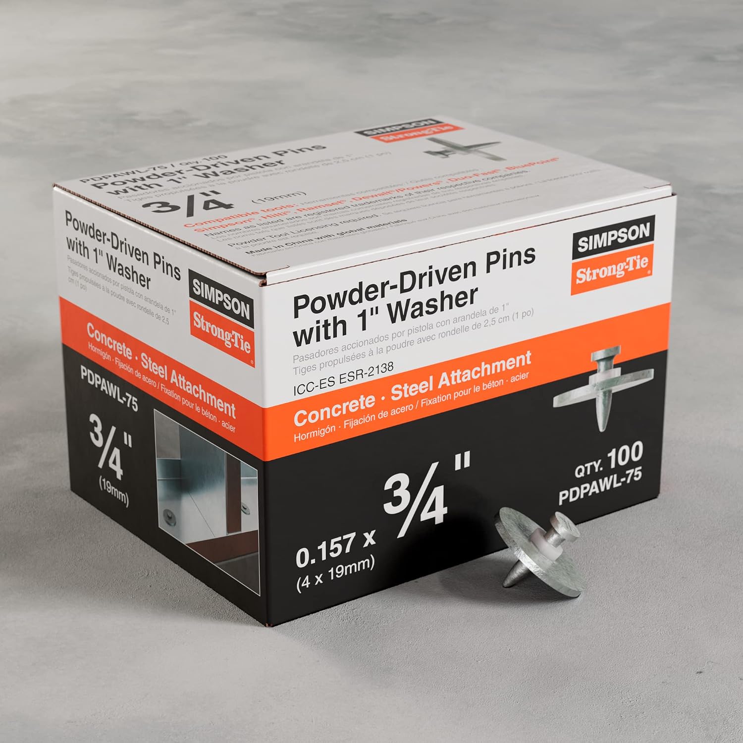 Simpson Strong-Tie PDPAWL-75 PDPAWL.157-in. x 3/4-in. Powder-Actuated Pin w/ 1-in. Washer (100-Qty) (Pack of 10)