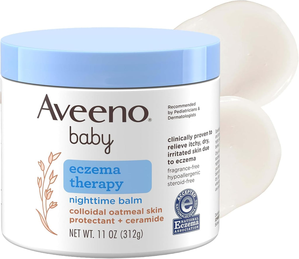 Aveeno Baby Eczema Therapy Nighttime Body Balm, Moisturizing Eczema Balm for Babies with Colloidal Oat & Ceramide, Soothes Dry, Itchy Skin, Hypoallergenic, Fragrance & Steroid Free, 11 oz (Pack of 12)