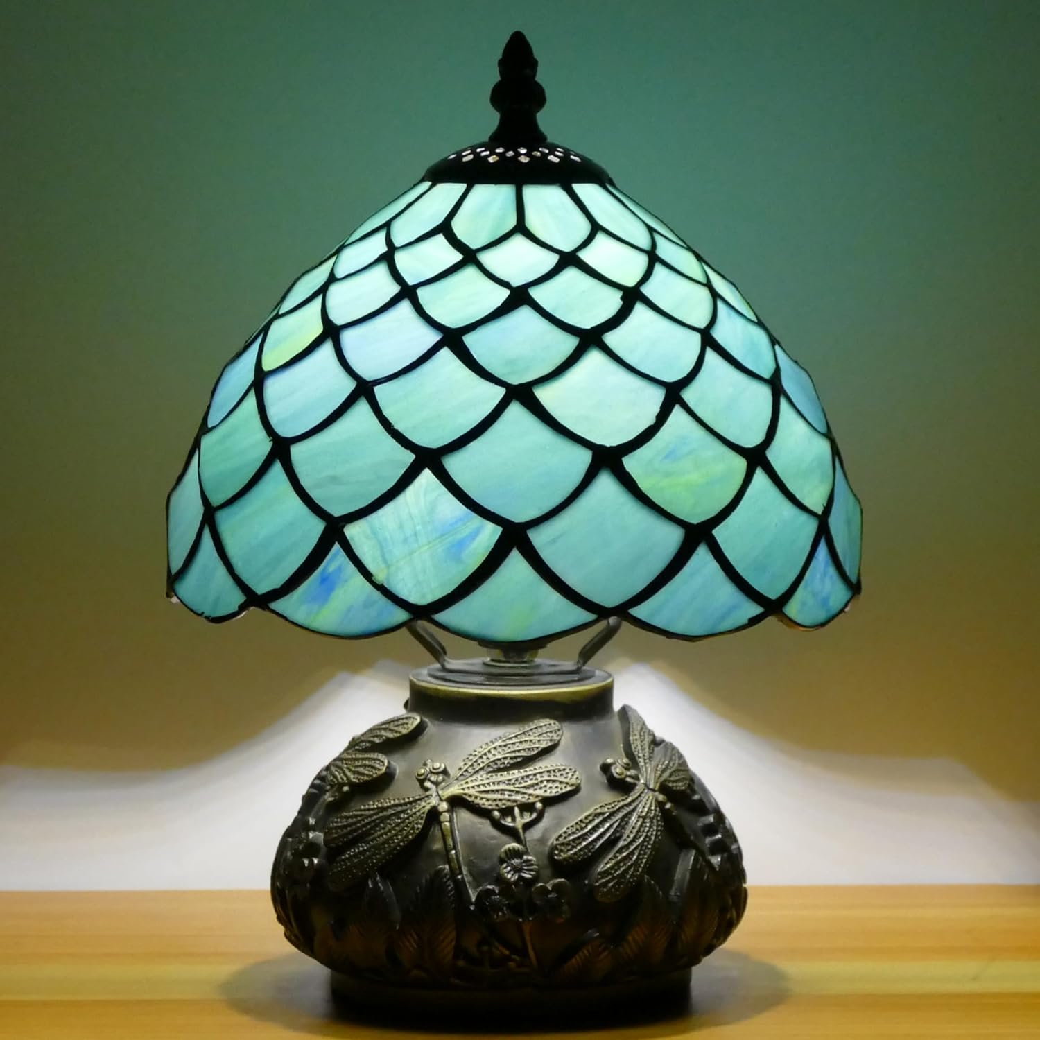 Small Tiffany Lamp Mini Stained Glass Table Lamp Mushroom Memory Sympathy Lamp 8X11 Inch (Fishscale Style)