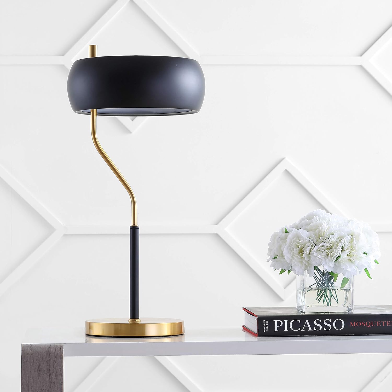 Eyely EYL6008A Lucas 22.5' Moody Metal LED Desk Lamp for Reading Room, Living Room, Office, Bedroom, Contemporary, Glam, Scandinavian, Black/Brass Gold