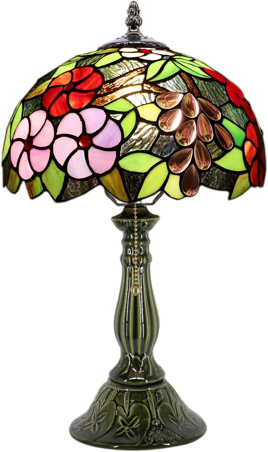 Tiffany Lamp Stained Glass Table Lamps Amber Grape Style Desk Lamp 12X12X18.5 Inch Bronze Ceramic Base Reading Light Suitable for Bedside Bedroom Living Room Dining Room Office