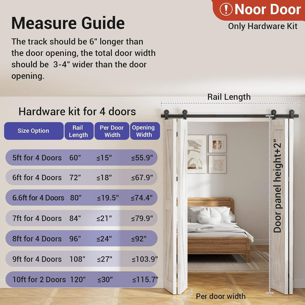 CCJH 48' Bi-Folding Sliding Barn Door Hardware Kit for 4 Doors,Slide Smoothly Quietly,Black Track Top Mount Roller,No Door