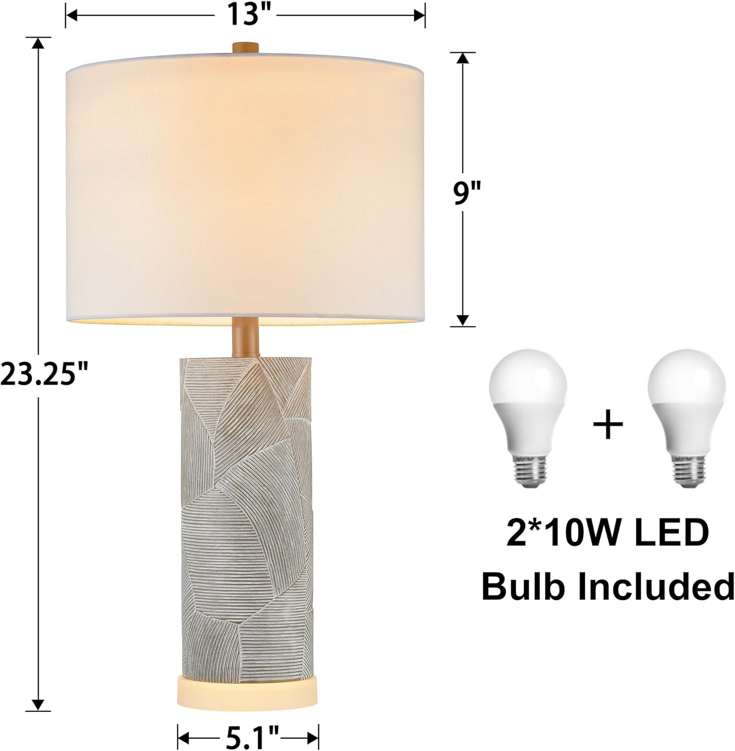 Kyrid Farmhouse Table Lamps Set of 2 – 23.25″ Rustic Gray Bedside Lamps, Living Room Bedroom Décor(Bulbs Included)