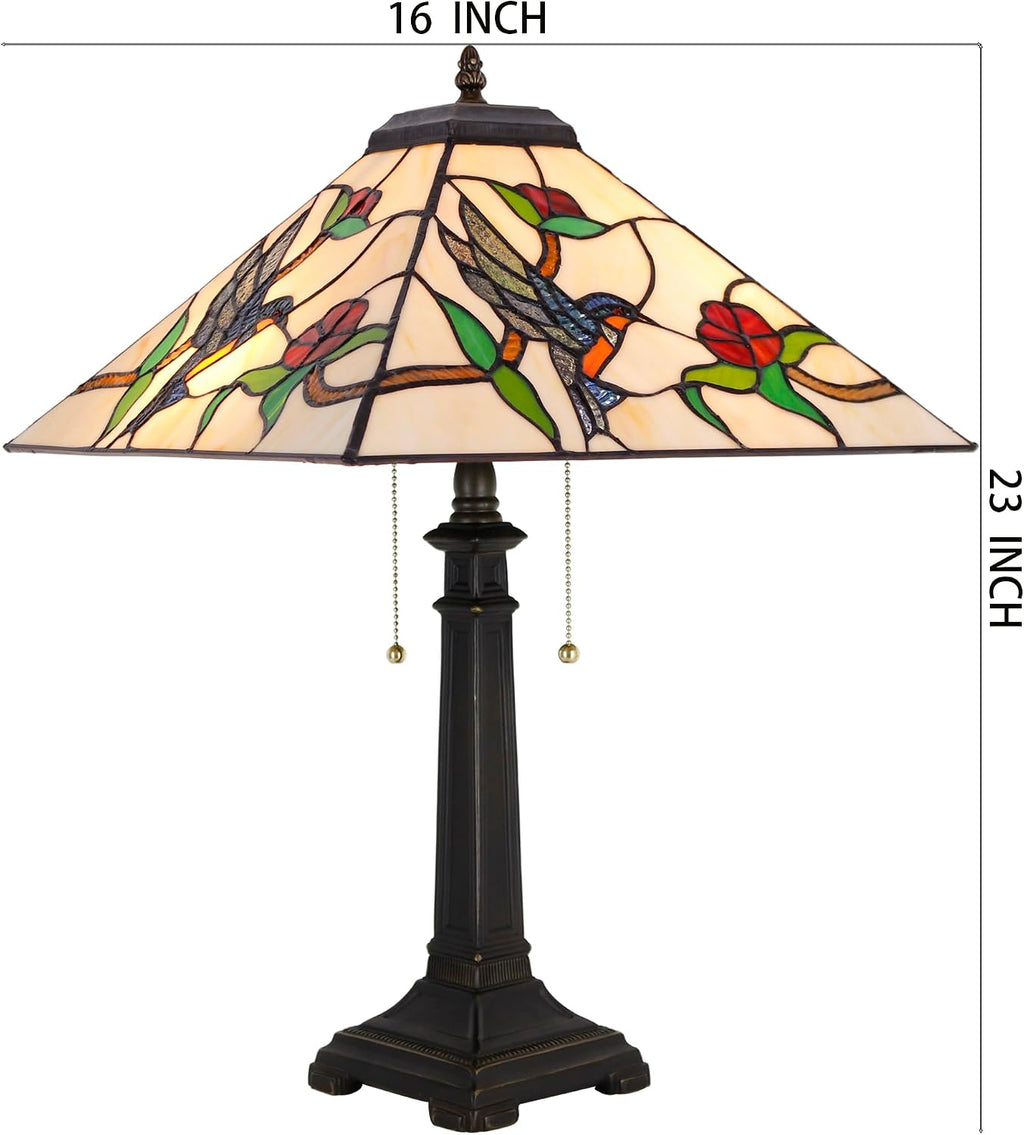 Tiffany Table Lamp Amber Hummingbird Mission Style Stained Glass 16X16X23 Inches Desk Reading Light for Bedrooms Living Room Study Home Office