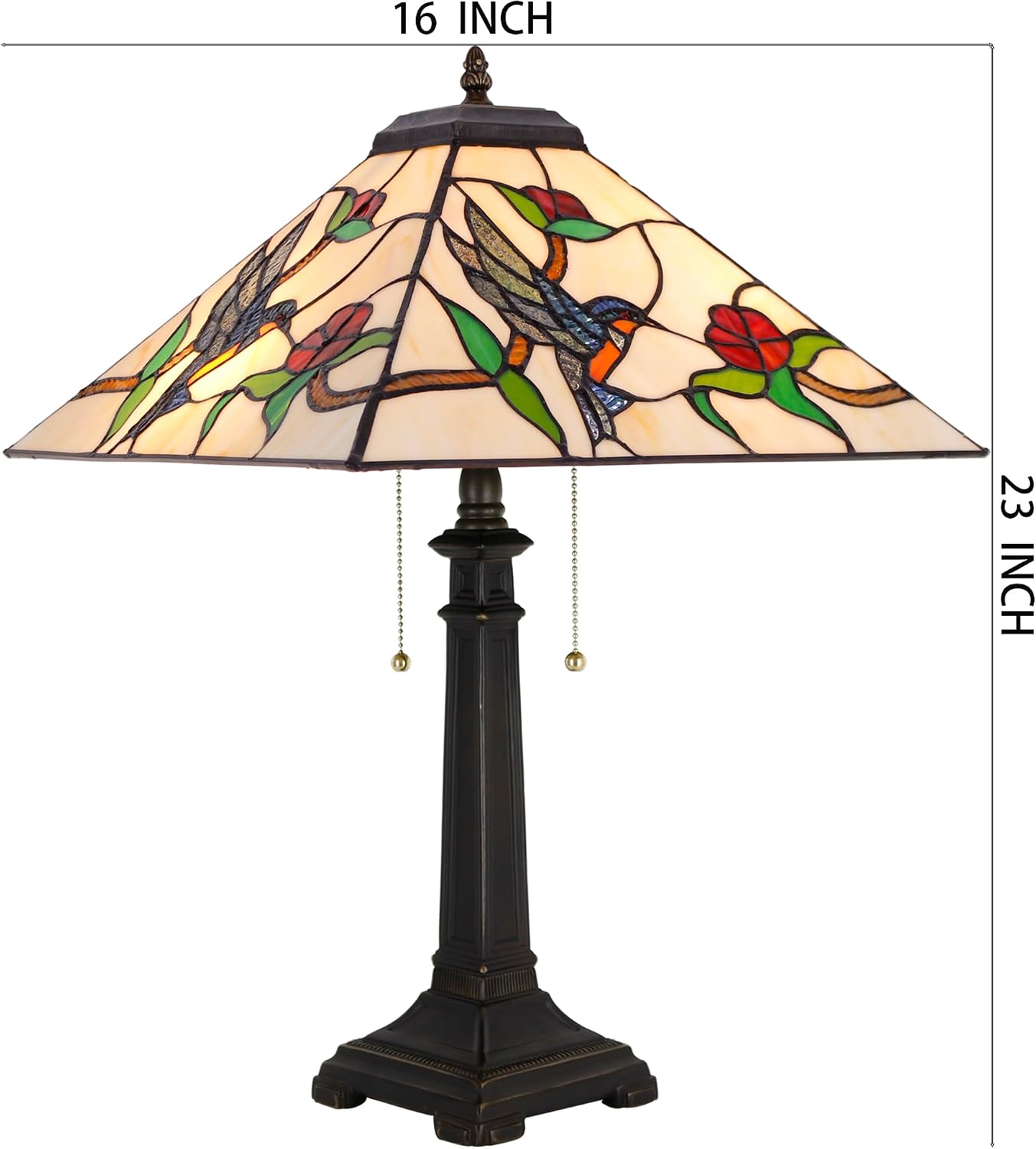 Tiffany Table Lamp Amber Hummingbird Mission Style Stained Glass 16X16X23 Inches Desk Reading Light for Bedrooms Living Room Study Home Office