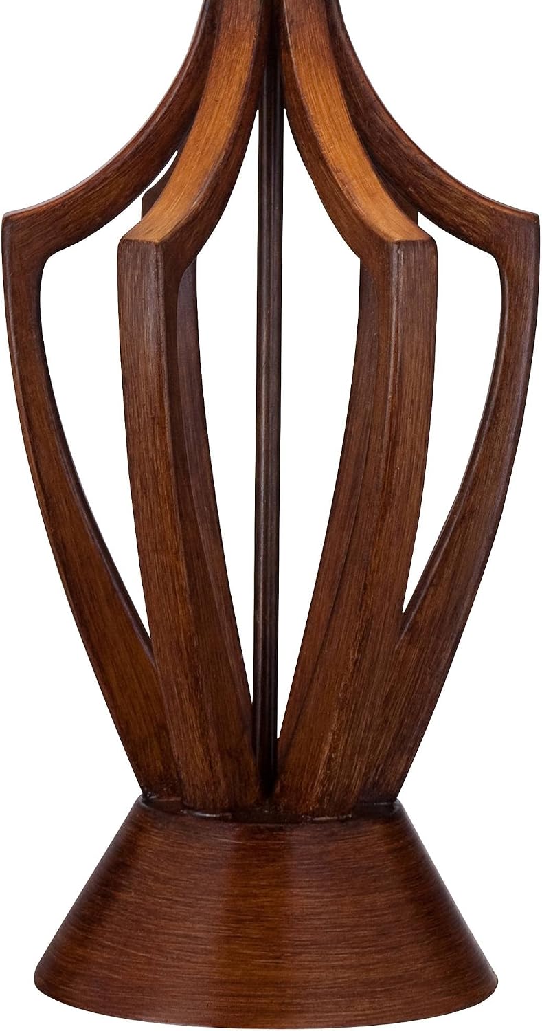 360 Lighting St. Claire Mid Century Modern 3-Way Table Lamp 30 3/4' Tall with USB Charging Port Wood Taupe Fabric Drum Shade for Bedroom Living Room Nightstand Bedside Night Stand Office