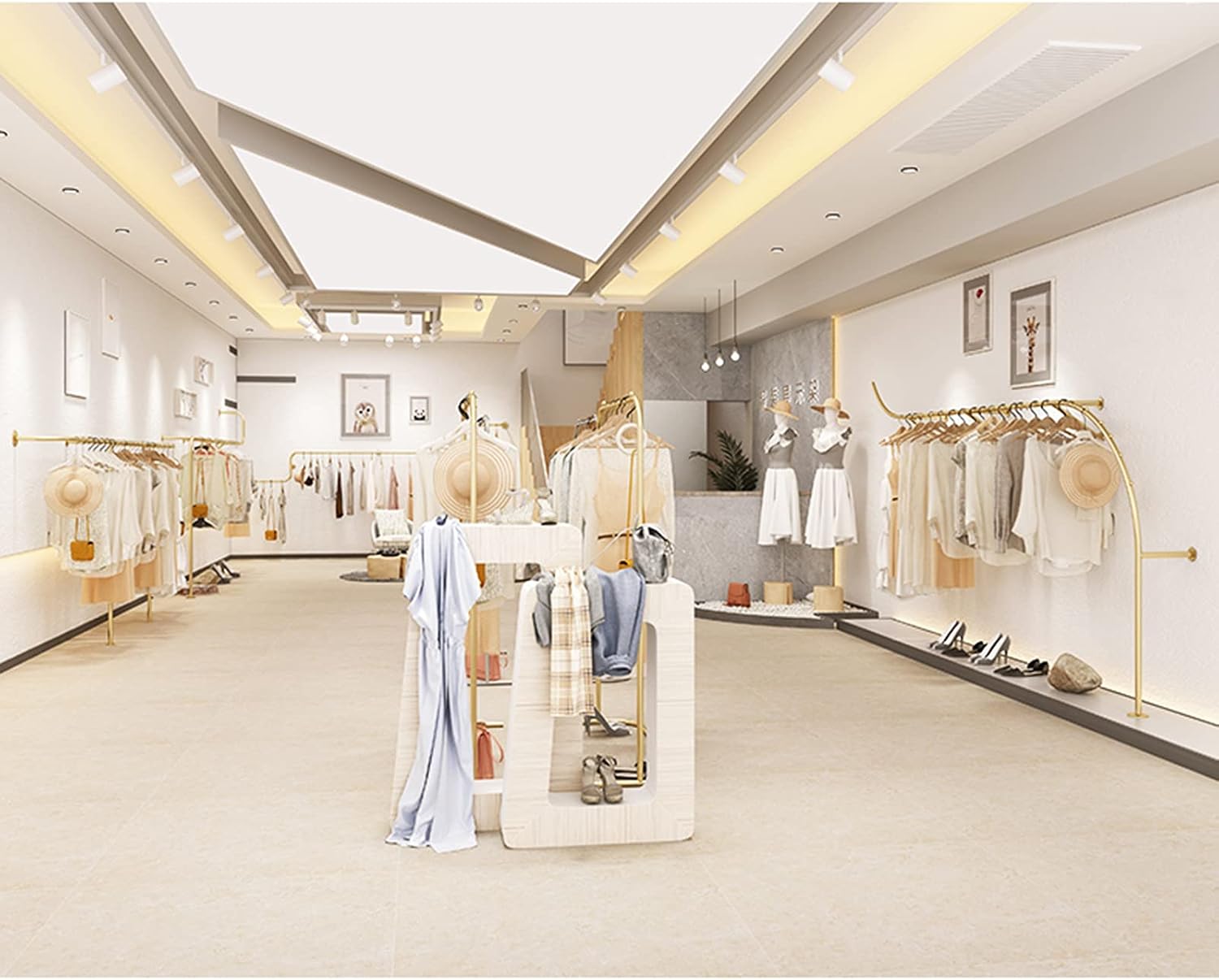Creative Display Garment Racks in Boutique Clothing Stores,Modern Retail Garment Rack,Clothing Rail,Retail Display Rack,Closet Storage,Clothes Organizer,Gold (C-170Cm/67In