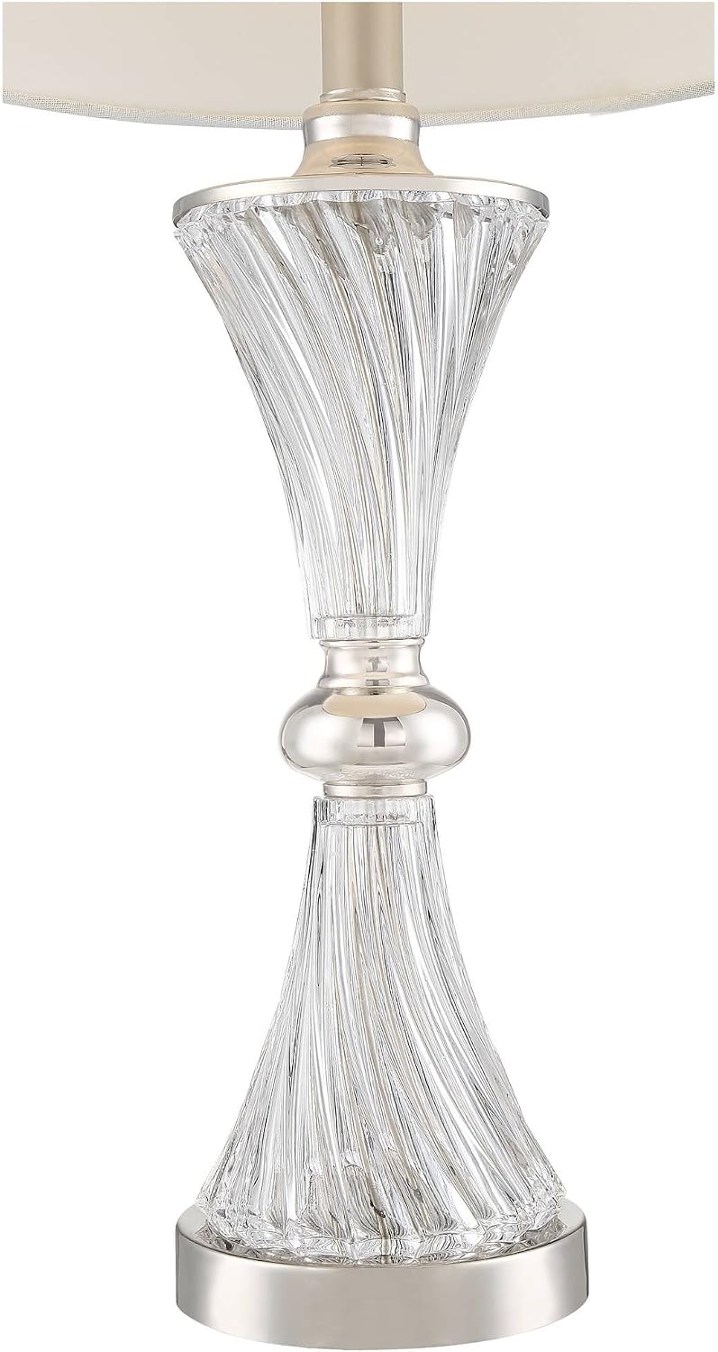 Regency Hill Luca Modern Table Lamps 25.5' High Set of 2 with USB Charging Port Glass Chrome Silver Metal White Fabric Drum Shade for Living Room Bedroom House Bedside Nightstand Home