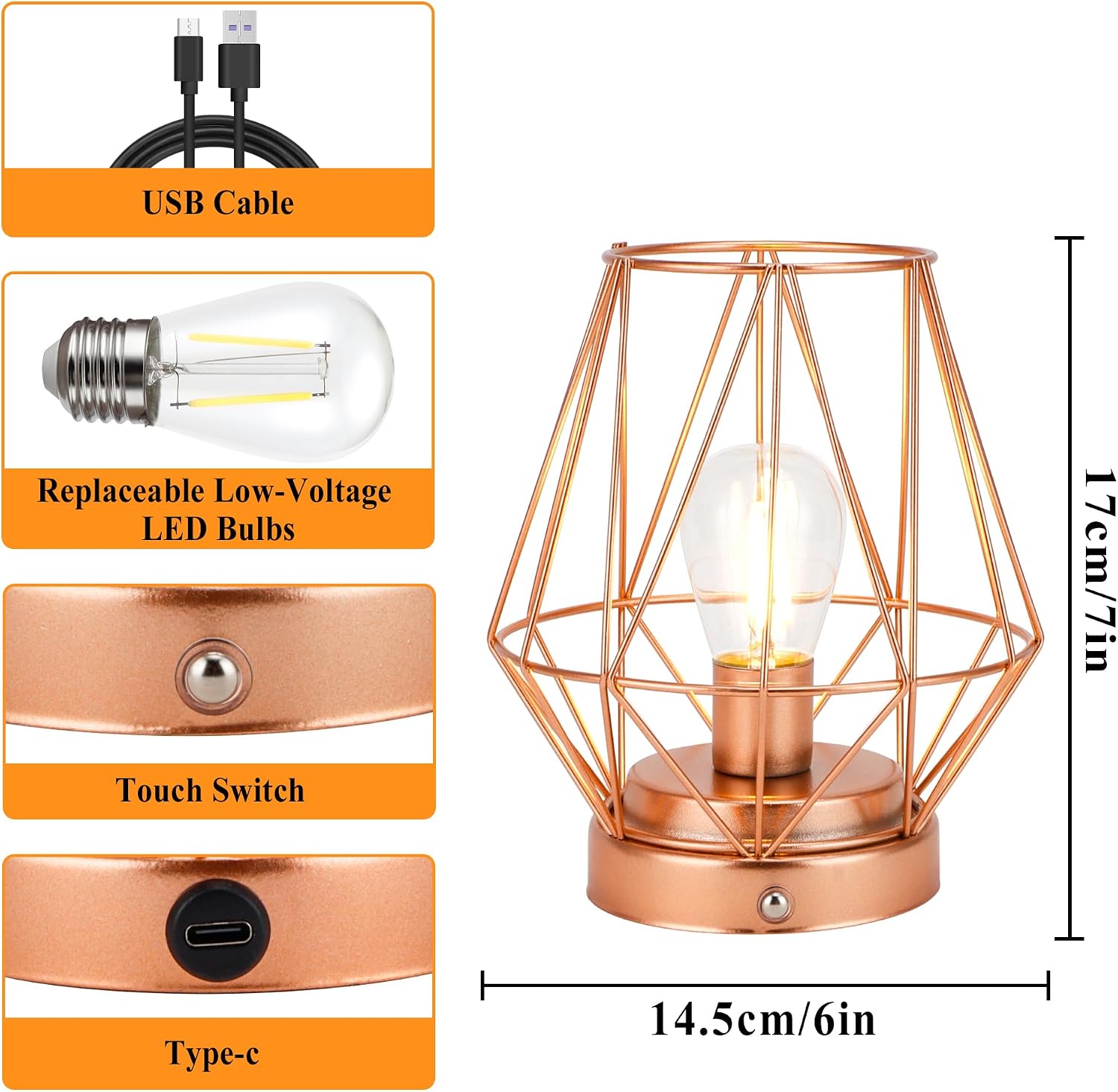 Set of 12 Metal Battery Operated Lamp 7 'H Rechargeable Bedside Lamps Cordless Table Lamp Touch Dimmable for Indoor Outdoor Bedrooms Office Wedding Parties Patio（Diamond）