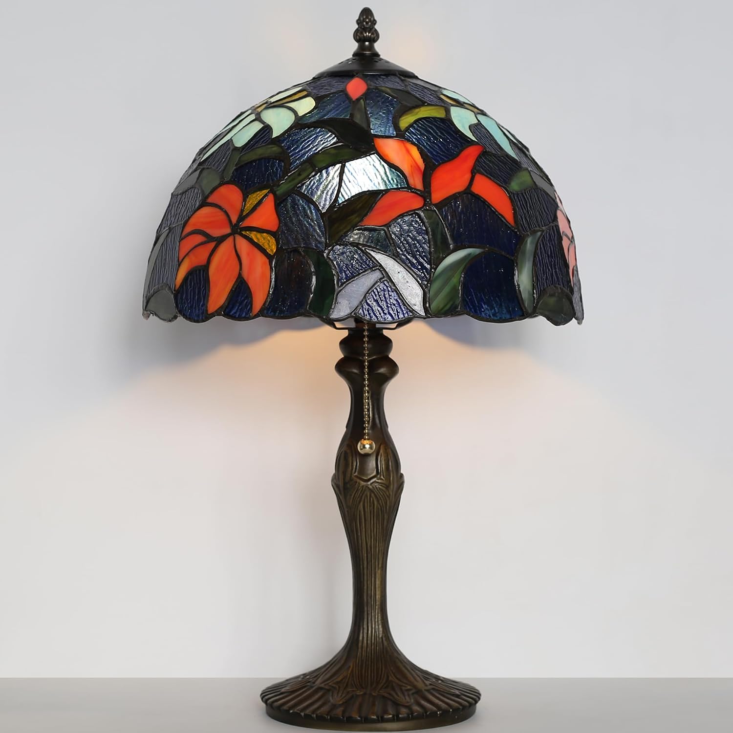 Tiffany Lamp Stained Glass Table Lamp Bedside Reading Lamp 12 x 19' Irises Style Decorative Lamp for Desk Study Living Room Bedroom Office Light Decor Gift