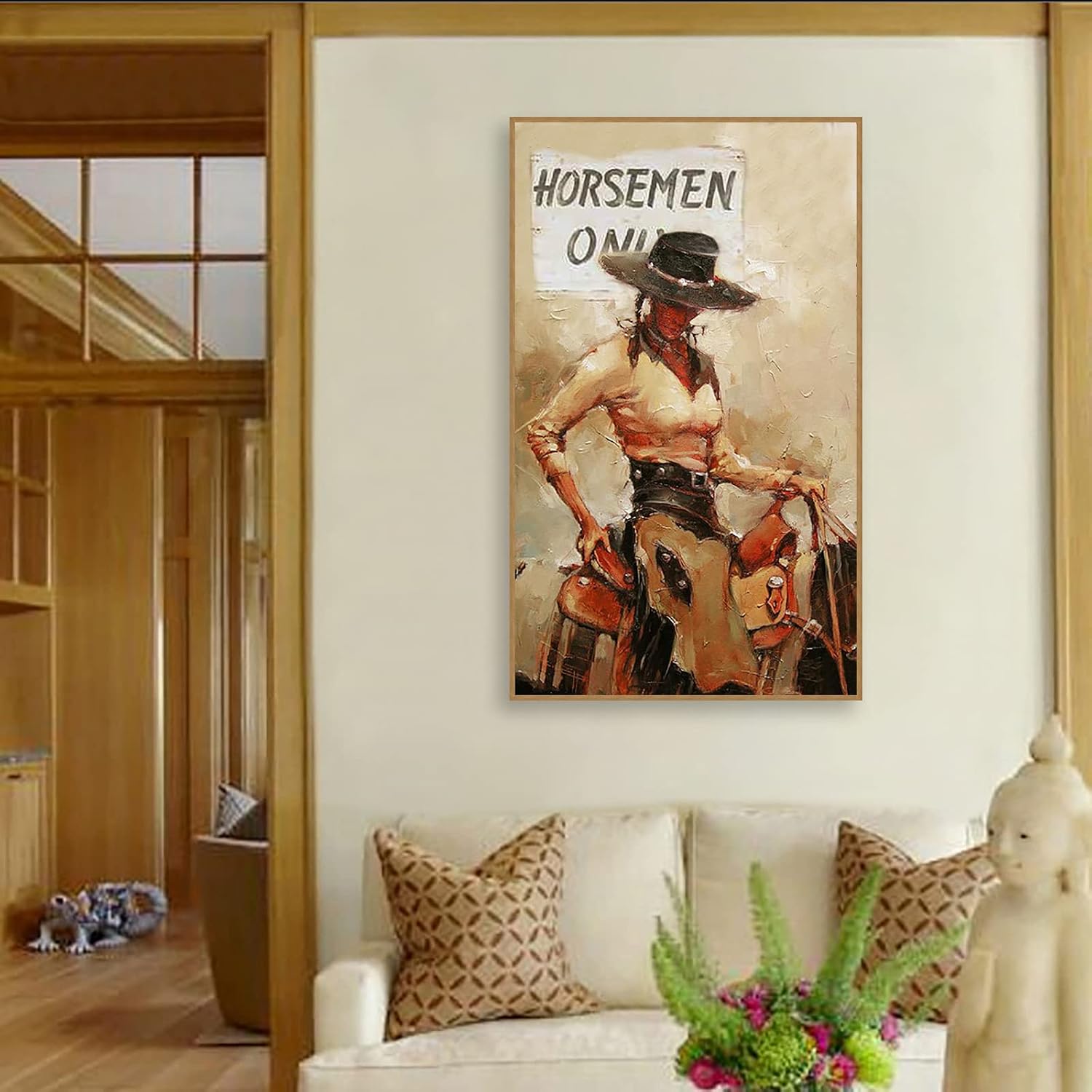 Toperfect Original Western Art Paintings on Canvas, Cowgirl Cowboy Canvas Art Modern, Feminism Wall Décor for Ladies, Contemporary Women Artworks, Hand Painted by College Teachers 1, Horsemen Only
