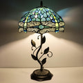 Tiffany Lamp Sea Blue Dragonfly Style Stained Glass Table Lamp Desk Bedside Reading Light 12X12X19 Inches with Metal Leaf Base