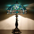 Tiffany Table Lamp Stained Glass Lamp 12X12X19 Inch Antique Reading Light (Blue Dragonfly)