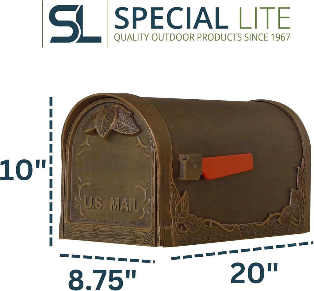 Special Lite Floral Curbside Mailbox - Copper Cast Aluminum Mailbox for Post Mount - SCF-1003-CP