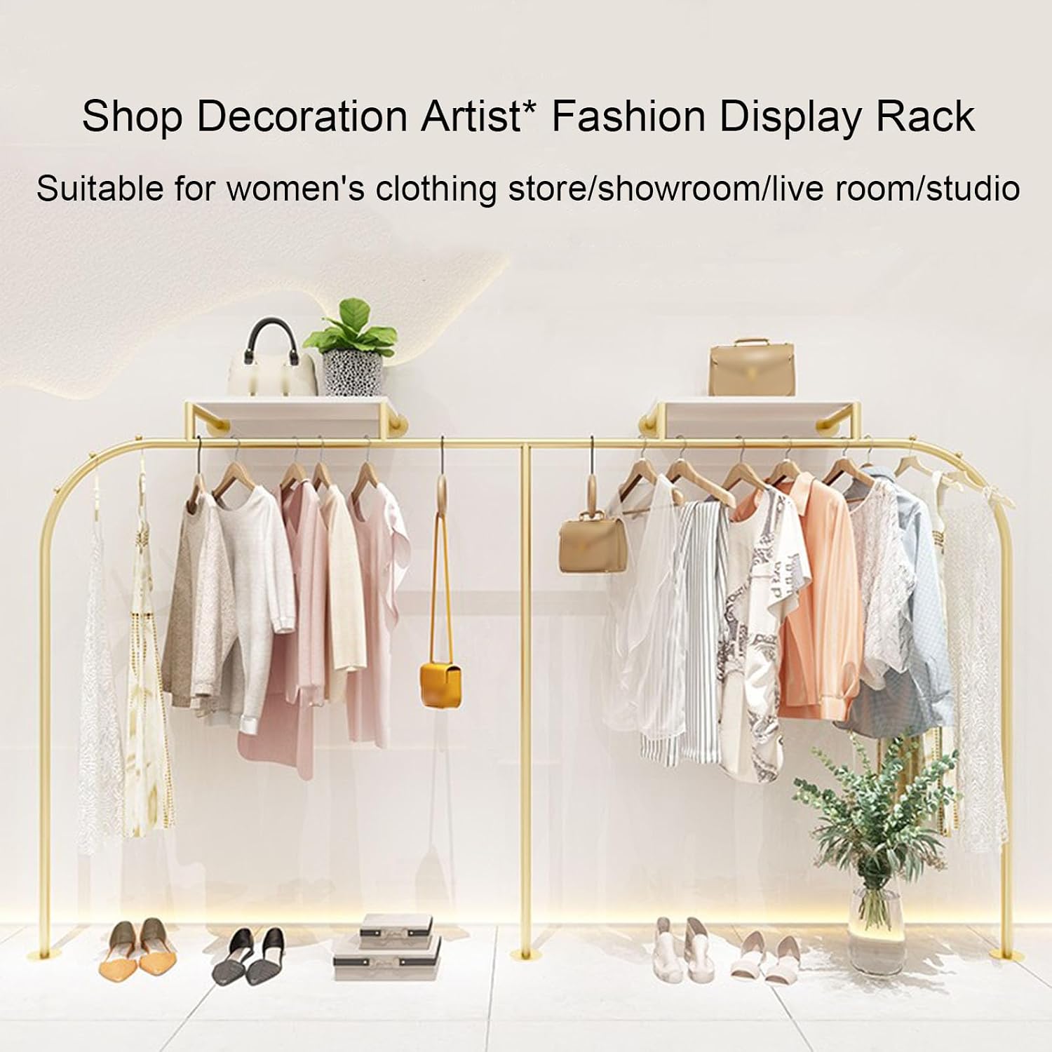 Creative Display Garment Racks in Boutique Clothing Stores, Heavy Duty Wall Mounted Gold Iron Garment Bar, Retail Display Rack Closet Storage Clothes Organizer, M(Length 400cm