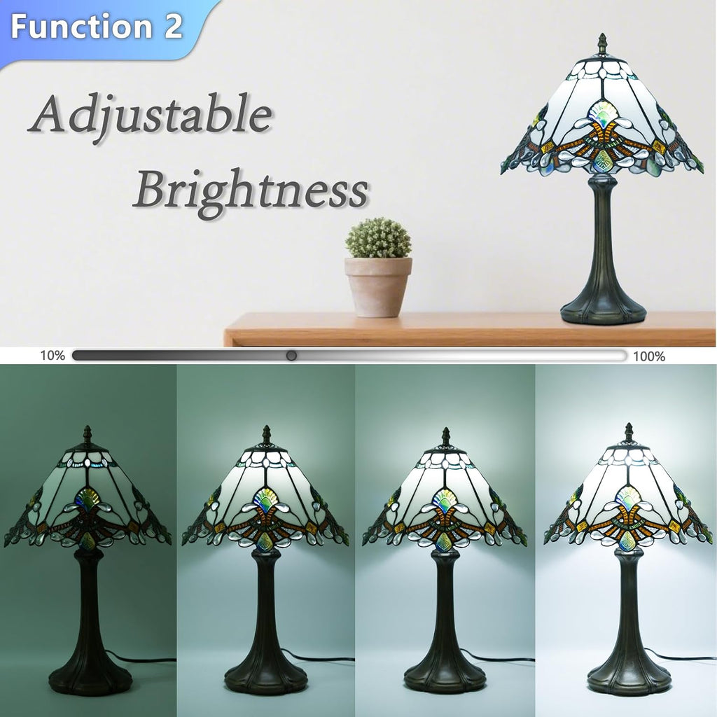 JHuiLap 12 Inch Tiffany Style Table Lamp, Baroque Stained Glass Lamp with Remote Control, Stepless Dimmable &3 Color Temperatures, Desk Lamps for Bedroom Farmhouse Bedside Nightstand Bedside (White)
