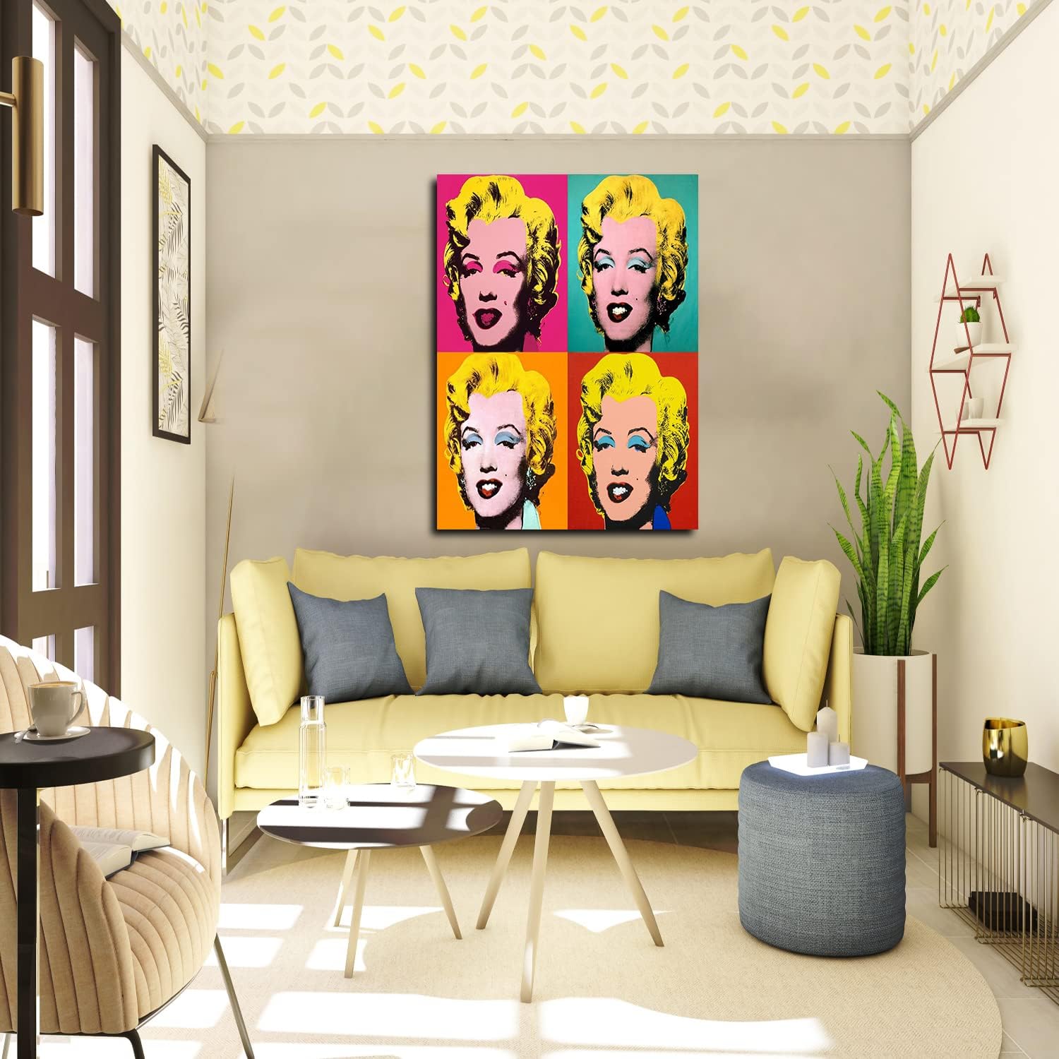 Andy Warhol Canvas Wall Art Warhol Pop Art Monroe Framed Painting for Bedroom Livingroom Office