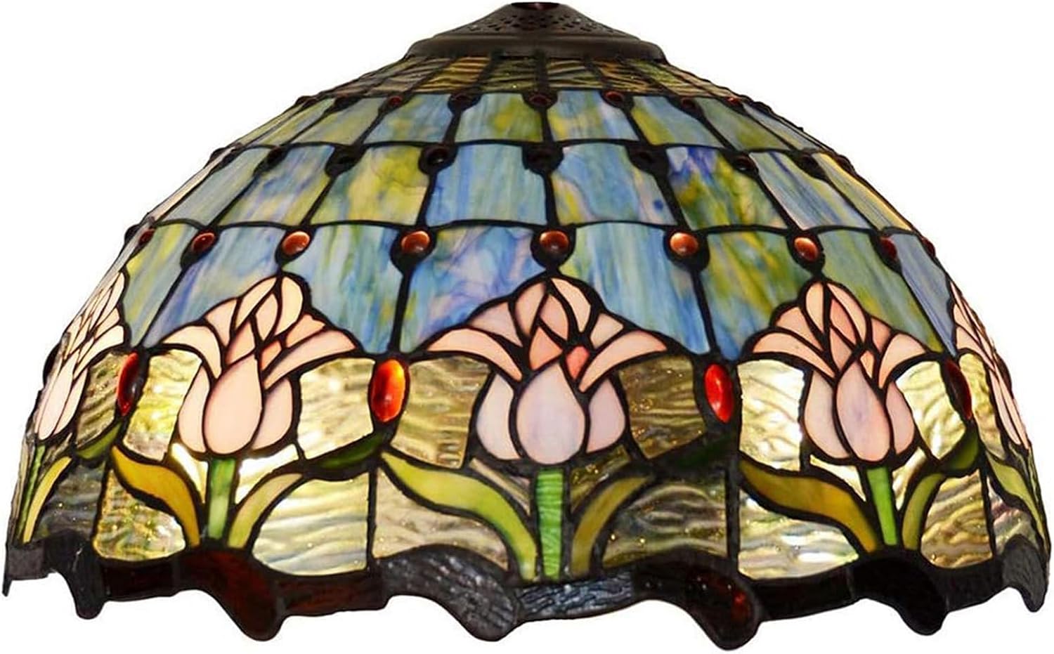 Tiffany Style Tulip Lamp Shade Replacement 16 Inch Wide Victorian Style Stained Glass Blue Pink Lampshade for Table Desk Floor Ceiling Pendant Light Accent Lamp