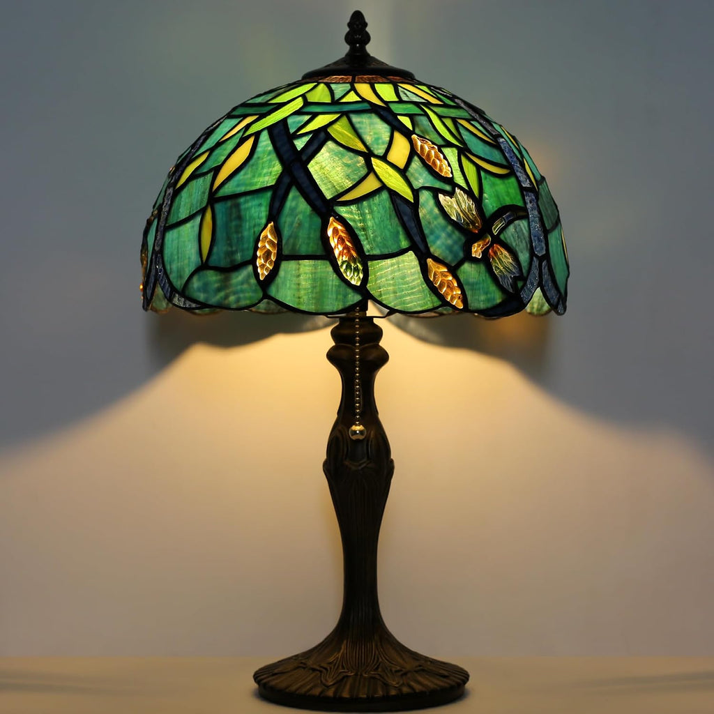 Tiffany Lamp Stained Glass Table Lamp 12' x 19' Wheat Ear Dragonfly Style Decorative Lamp Bedside Reading Lamp for Desk Living Room Bedroom Office Study Light Home Decor Gift