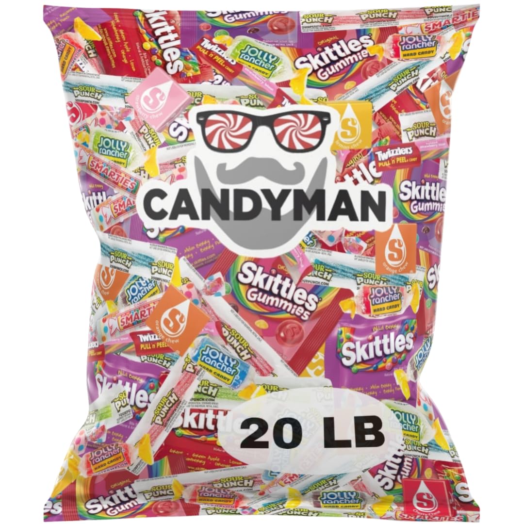 CANDYMAN Assorted Candy Variety Pack 20lbs, Candy Bulk Individually Wrapped, Party Favors Goodie Bags, Pinata Stuffers, Birthday Parties, Father's Day, Ship Cold