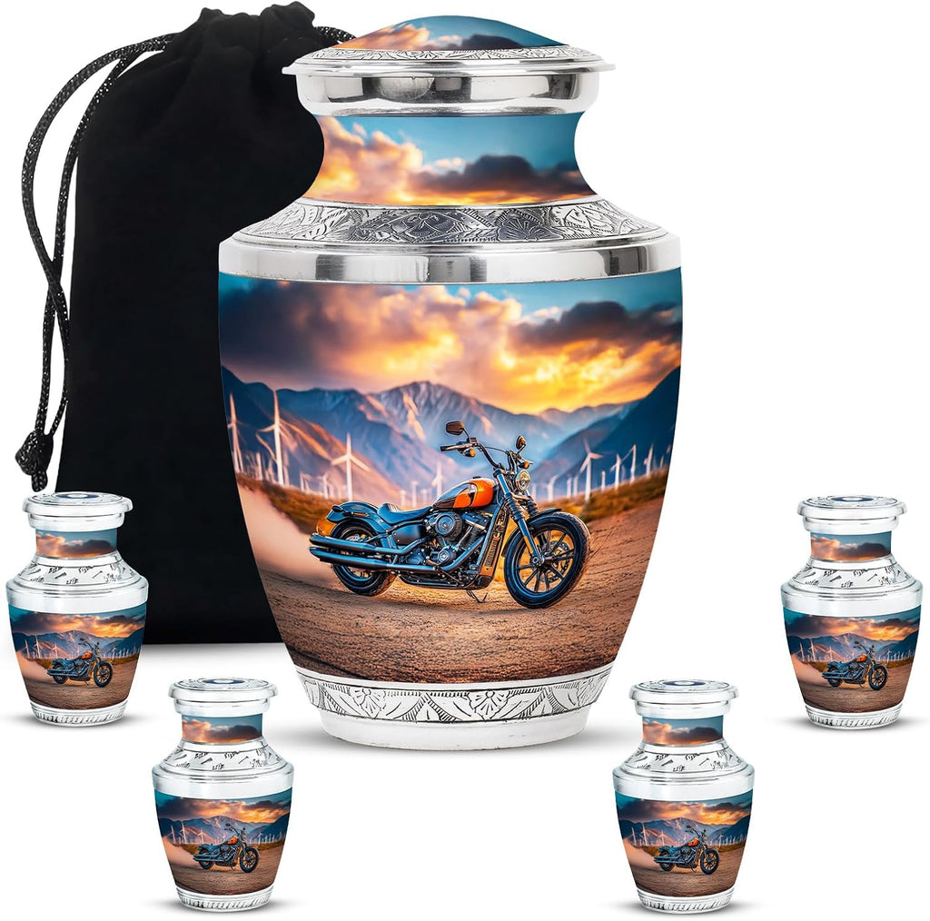Small Motorcycle Urns for Human Ashes Keepsake - Blue Urns for Human Ashes Adult Female - Funeral Keepsake Urn for Male - Large Cremation Urn for Women (10' & 3', Pack of 5)