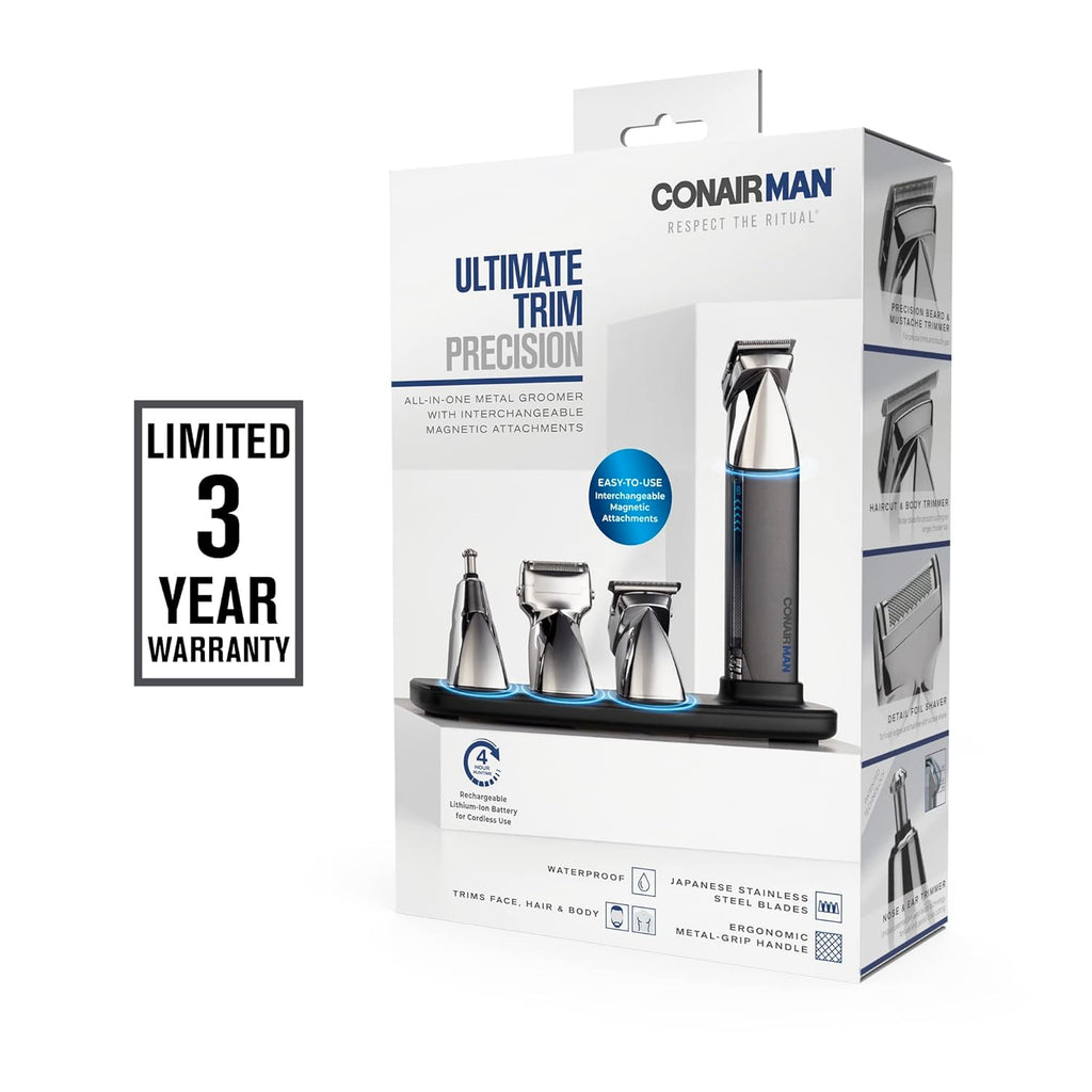 ConairMAN Ultimate Trim Precision All-in-One Beard Trimmer for Men, for Body, Face, Ear and Nose Hair Trimmer, 18 piece Men's Grooming Kit, Cordless/Rechargeable