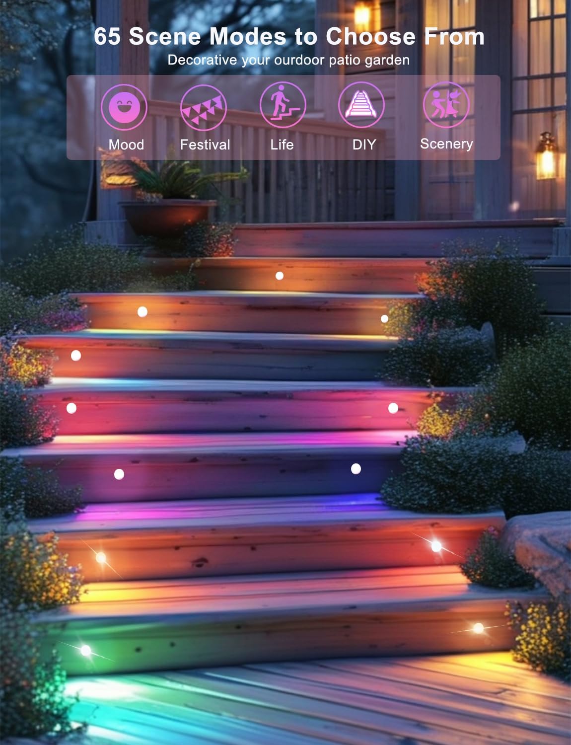 Sumaote LED Deck Lights Kit 50 Pack, 1.22' Low Voltage WiFi RGBW+IC Multicolor Dynamic Recessed Deck Lighting, IP67 Waterproof 12V Step Lights Outdoor for Garden Yard Path Stairs