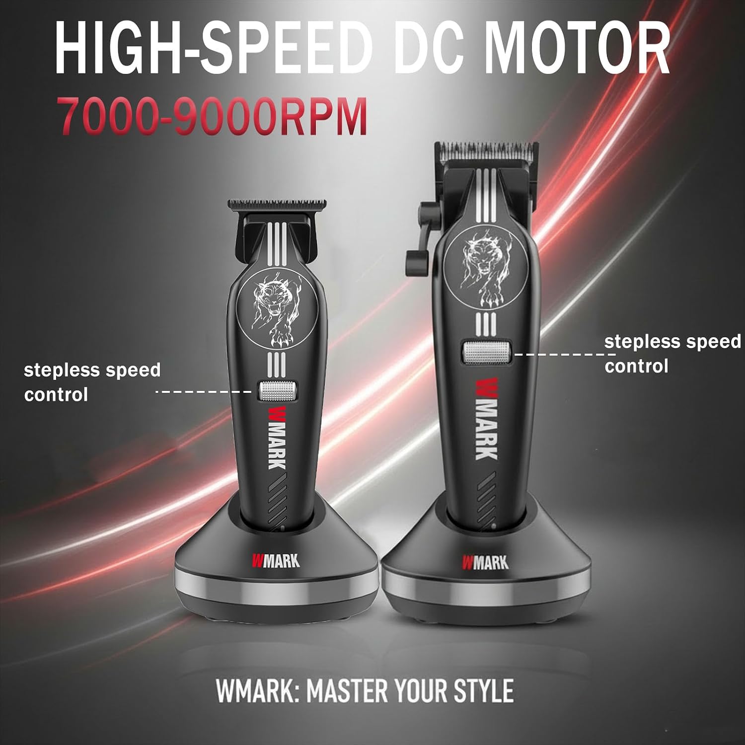 WMARK Hair Clippers for Men Professional Barber Clippers for Hair Cutting Cordless Clippers and Trimmers Set, Stepless Speed Control, Long Battery Life, DLC Titanium Ceramic Fade Blades NG-8634KIT