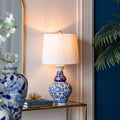 Montary 27.6' Chinoiserie Table Lamp, Classic Blue and White Round Ceramic Vase Lamp, Traditional Bedside Desk Nightstand Lamp for Bedroom Living Room Office College Bookcase Console