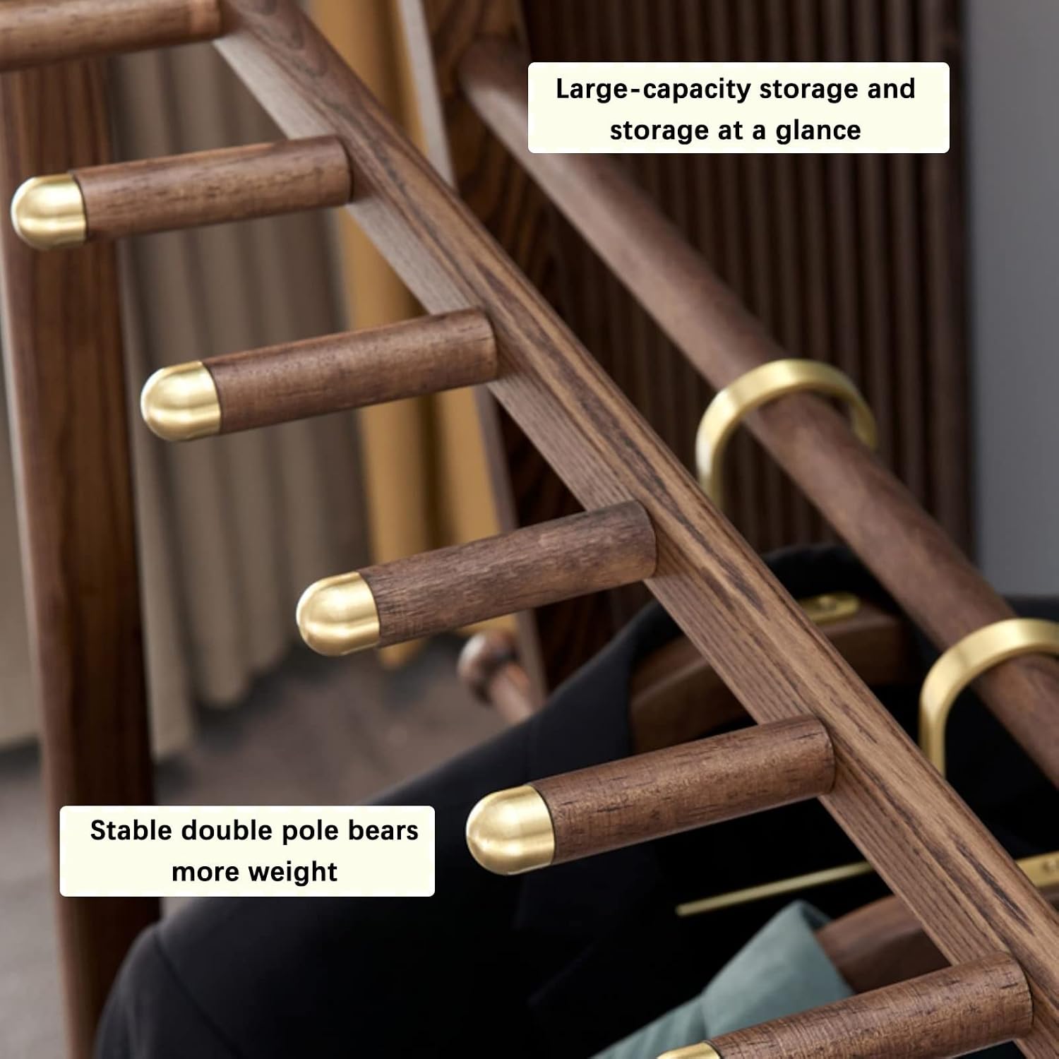 Coat Rack Stand Clothes Rack Stand, Multifunctional Wooden Storage Holder, Garment Hat Handbag Shoe Shelves, Hall Entryway Bedroom Office Organiser, (Brown-80x40x170CM