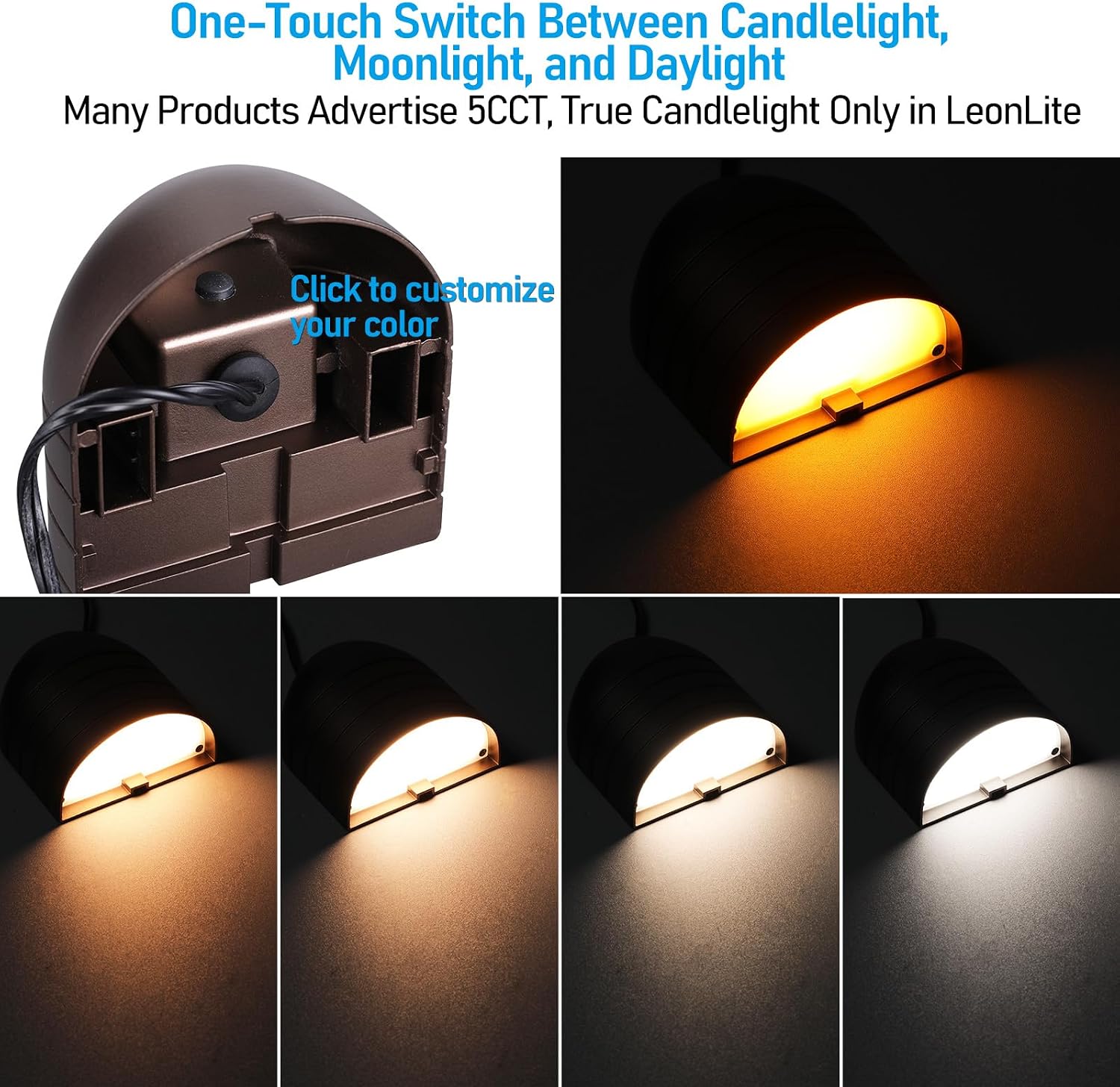 LEONLITE 12-Pack Update 5CCT Low Voltage LED Deck Lights, 250LM Ultra Bright Fence Down Light, 12-24V AC/DC Anti Glare Step Railing Light, CRI90, 1800K/2700K/3000K/4000K/5000K, IP65, Oil Rubbed Bronze