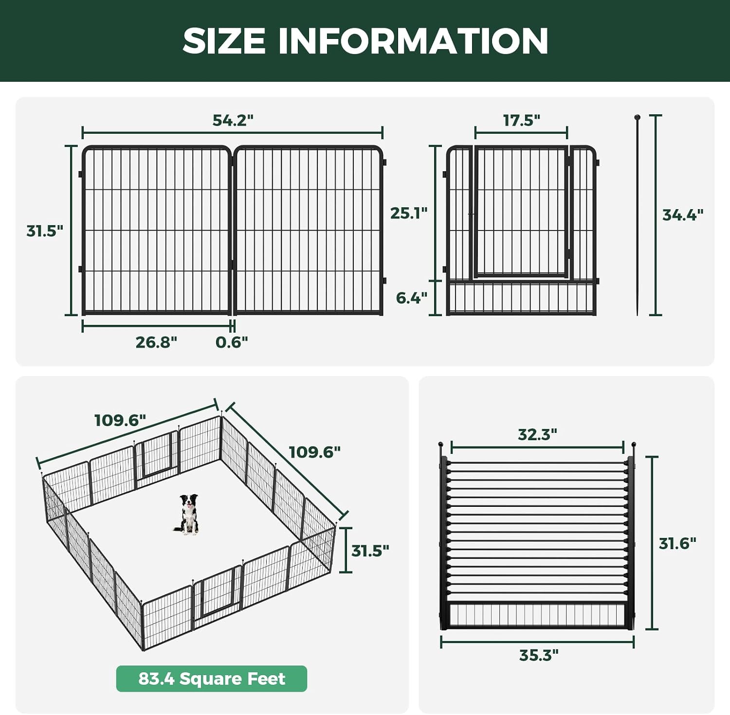 FXW Instant Unleashed Dog Playpen, Portable Pet Fence for Outdoor, RV Trips, and Camping, 32 inch, 16 Panels for Small and Medium Dogs with RV Step Grid│Patented