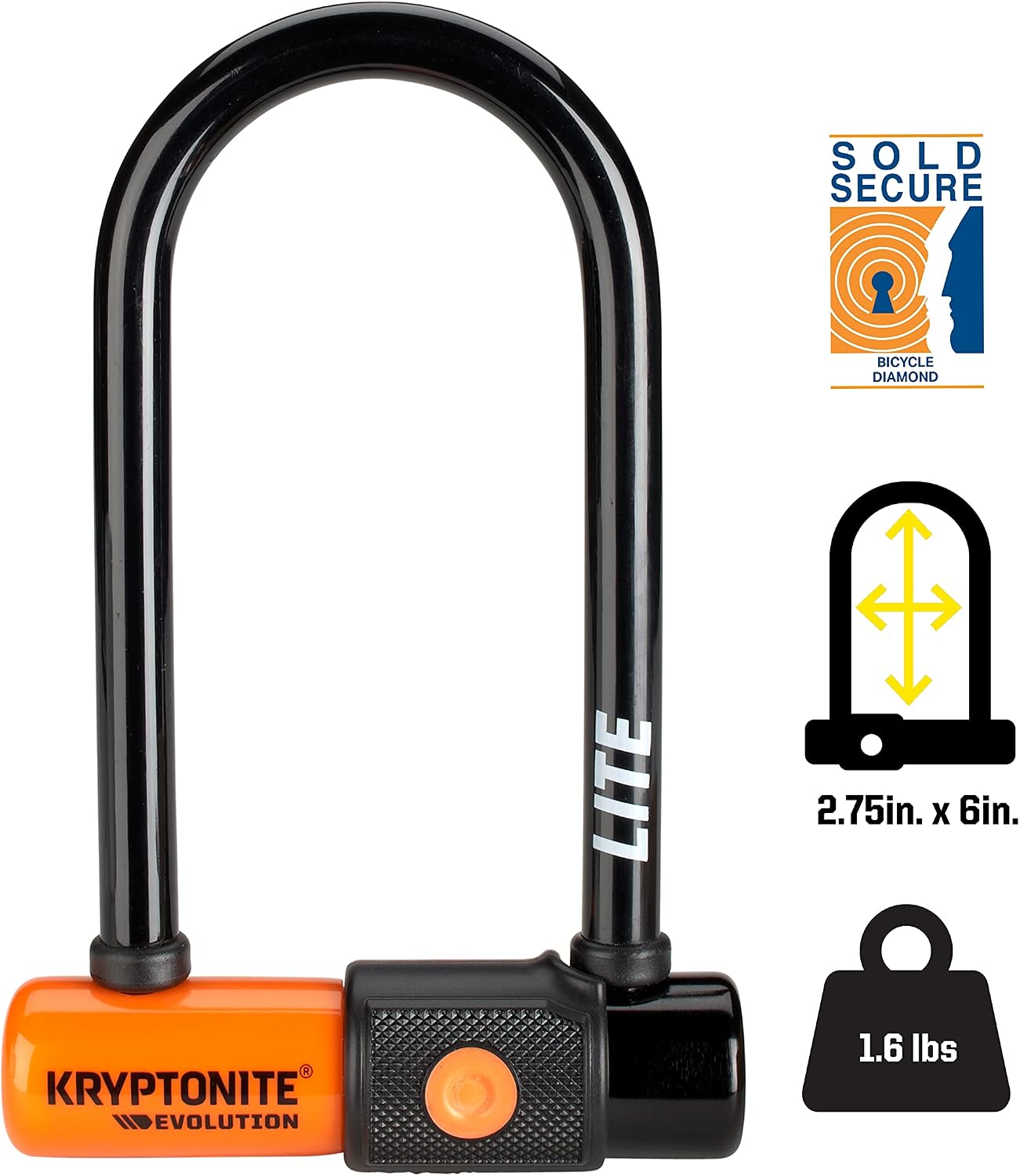 Kryptonite Evolution Lite Mini-6 Bike U-Lock, Lightweight Anti-Theft Bicycle U Lock, 11mm Steel Shackle with Keys, High Security Lock for Bicycles Scooters | bike-locks