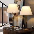 26.4' Set of 2 Mid Century Living Room Modern Table Lamp with Pull Chain, Bedside Lamps for Bedroom 3-Color Light, Wood/Metal/Fabric Nightstand Lamp for Home/Office/Desk (Light Brown+Brass)