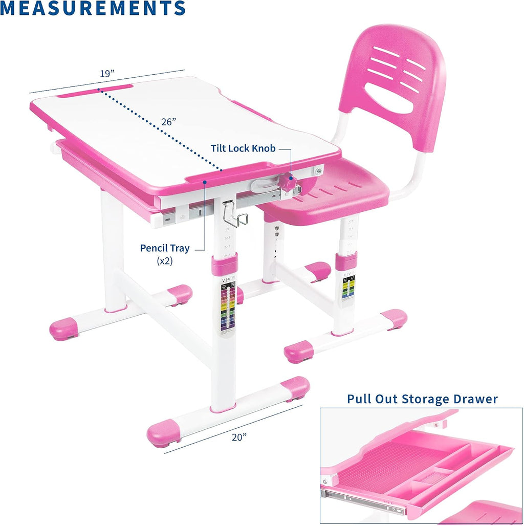 VIVO Pink Height Adjustable Children's Desk and Chair Set | Kids Interactive Workstation