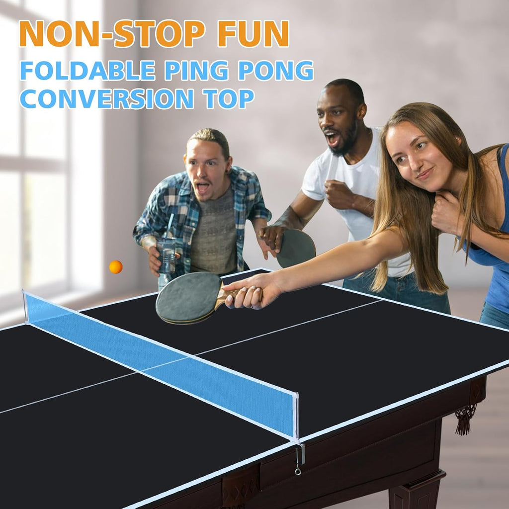 IUNNDS Table Tennis Table Topper, 6/7/8/8.5/9FT Foldable Ping Pong Conversion Top with Net Set for Billiard & Pool Tables