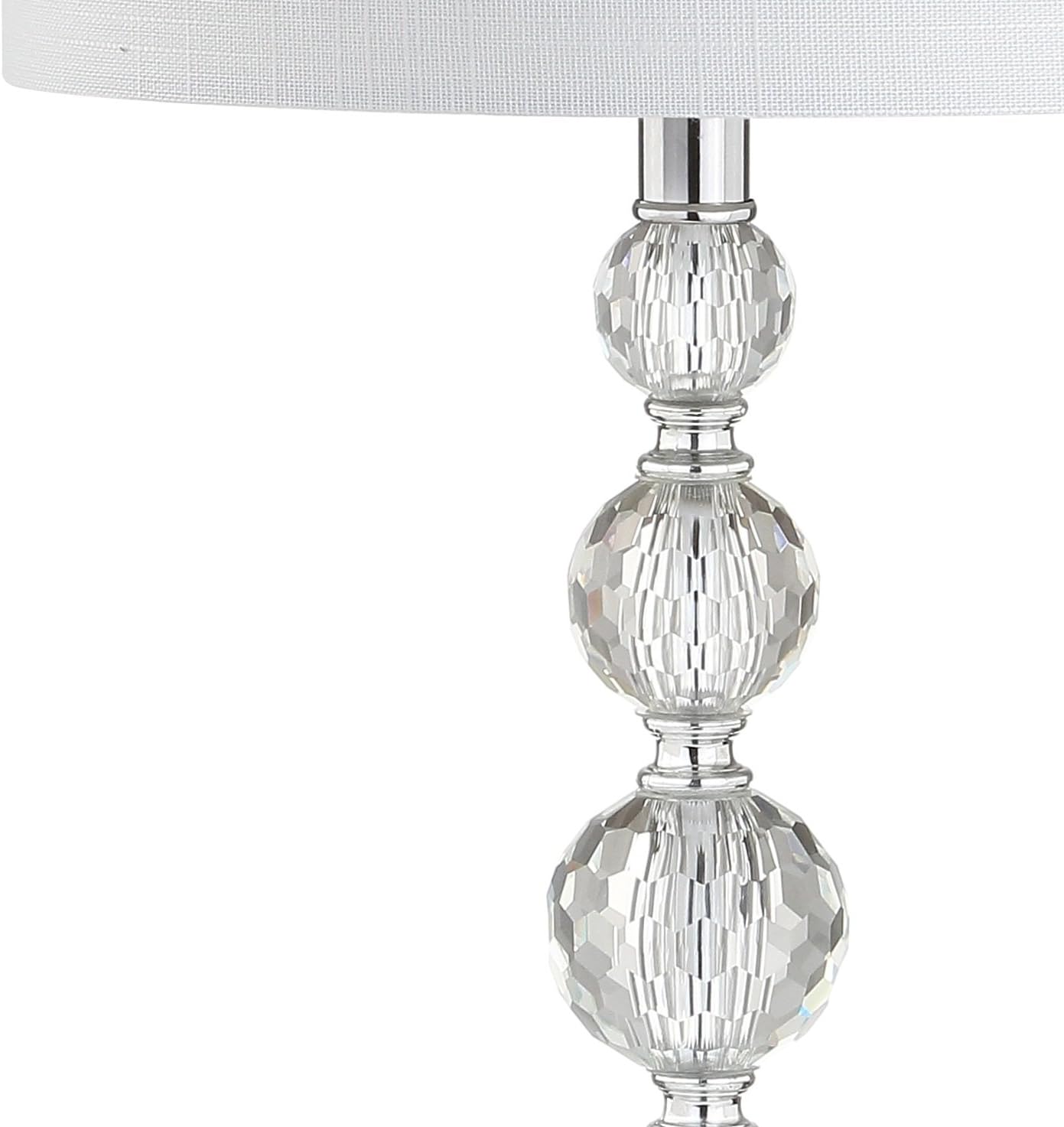 JONATHAN Y 28.5' Clear Crystal Faceted Orb Table Lamp Set of 2, Modern Glam Chrome Bedside Lamps for Living Room, White Linen Drum Shade, UL Listed, LED Bulbs Included JYL5002A-SET2