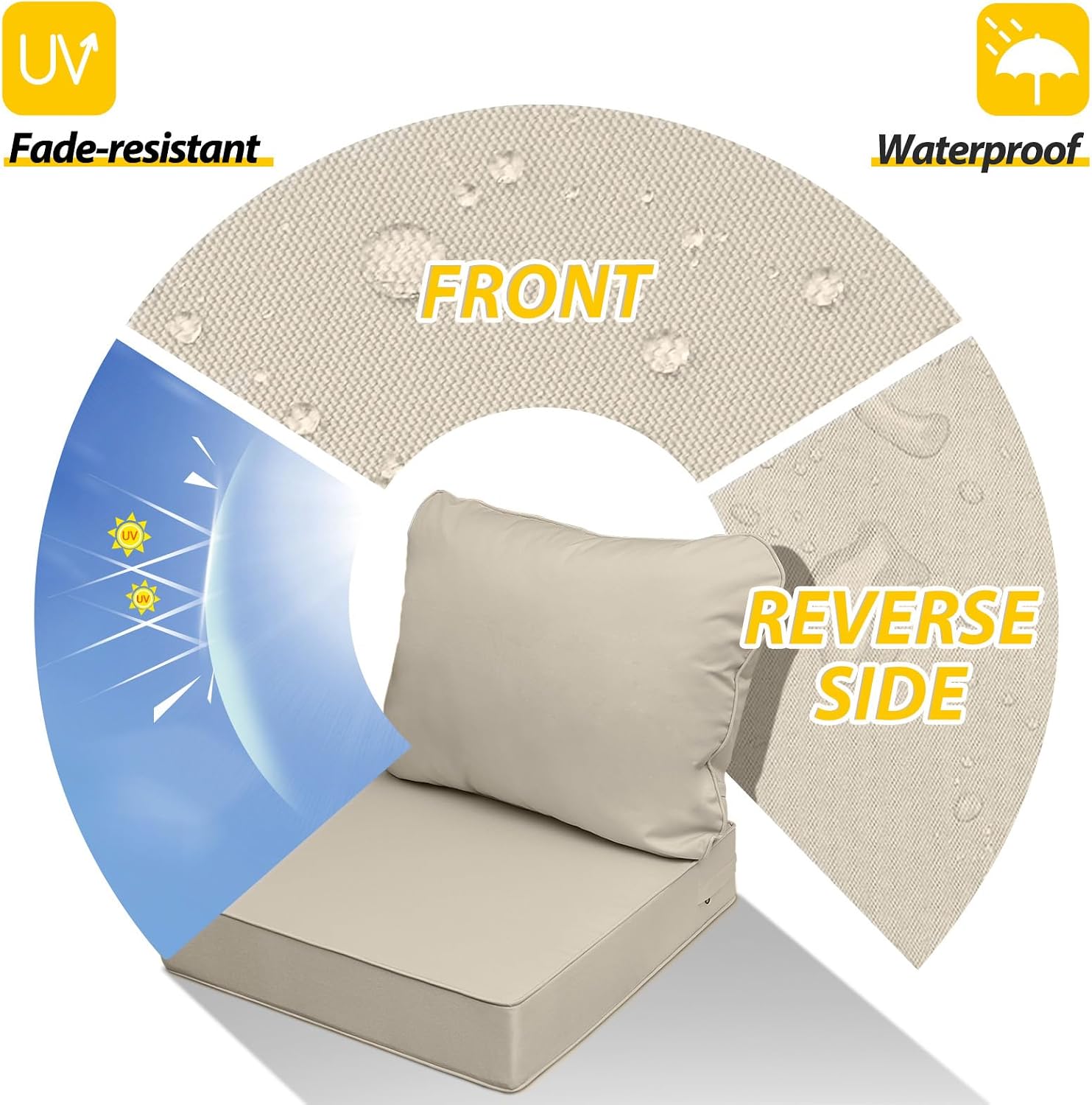 AAAAAcessories Outdoor Seat Cushions for Chairs, Fade-Resistant, Waterproof Patio Furniture Replacement Cushions, 20' x 18' x 3' + 20' x 17', Set of 4, Khaki Beige