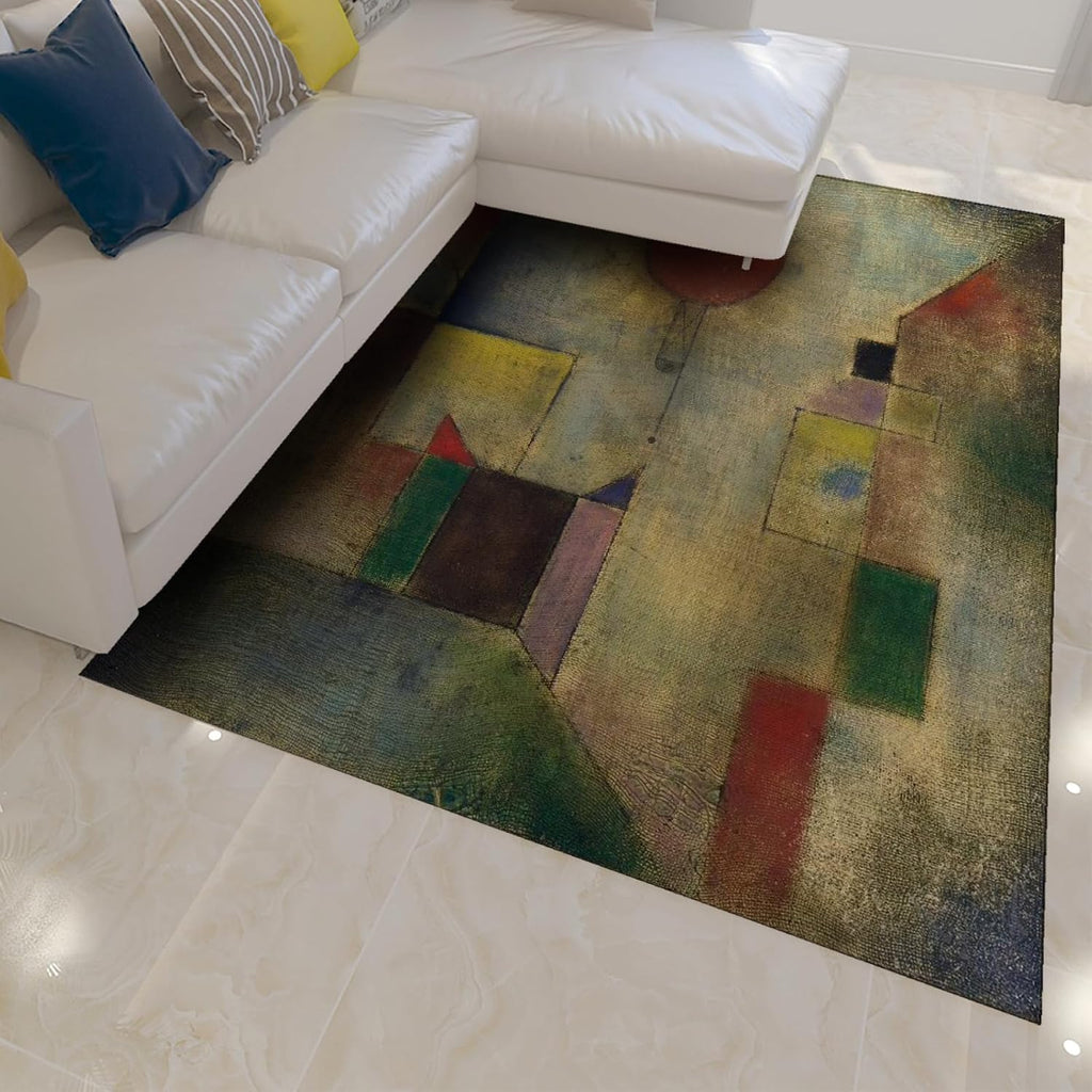 Expressionism Area Rug Paul Klee Abstract Retro Architecture Balloon Geometric Square Washable Non-Slip Low Pile Thin Carpet for Cafe 4x6ft