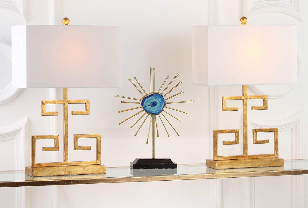 SAFAVIEH Lighting Collection – Set of 2 Greek Key Modern Gold 24-Inch Table Lamps, White Rectangular Shade, LED Bulbs Included, Bedroom Living Room Home Office (LIT4160C-SET2)