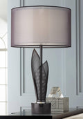 Possini Euro Design Sasha Modern Industrial Table Lamp 31 1/2' Tall Sculptural Black Metal Organza Sheer Outer White Fabric Inner Dum Shade for Bedroom Living Room House Bedside Nightstand Office