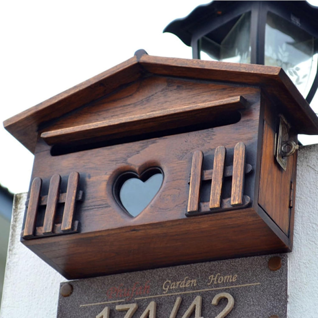 CUBANE Post Box, Wall Mounted Letterbox, Letter Boxletterbox Mailbox Wall Mount Suggestion Box Wooden Mailbox Outddor Post Box Creative Letter Box for Home Company Country Rustic Décor Mailbox