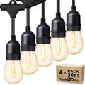 Svater Outdoor String Lights 200 FT, E26 Socket, 64pc S14 Shatterpoof Bulbs, 1 Watt Dimmable 2700K Warm White, IP65 Waterproof Commercial Grade Patio Light (4 Pack X 50FT)