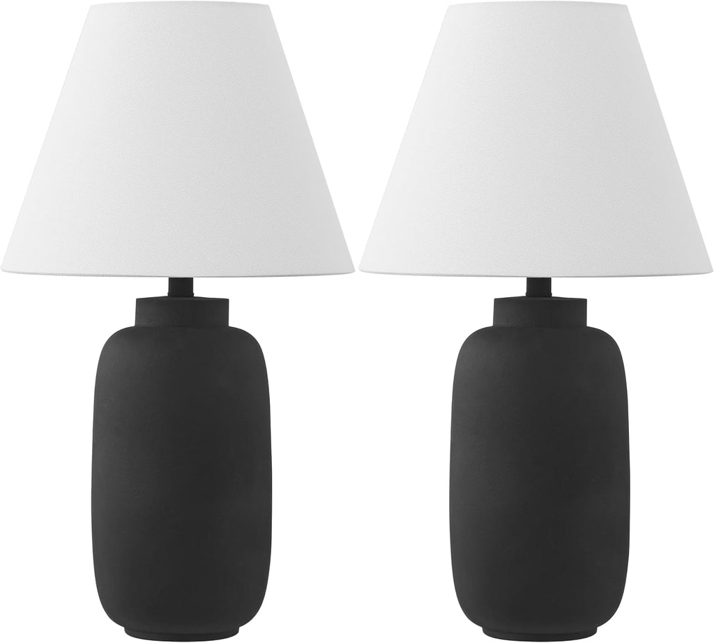 JONATHAN Y 24.5' Matte Black Modern Ginger Jar Table Lamp Set of 2 for Bedroom, Farmhouse Scandinavian Lamps for Nightstand, White Linen Shade, LED Bulbs Included JYL5603A-SET2
