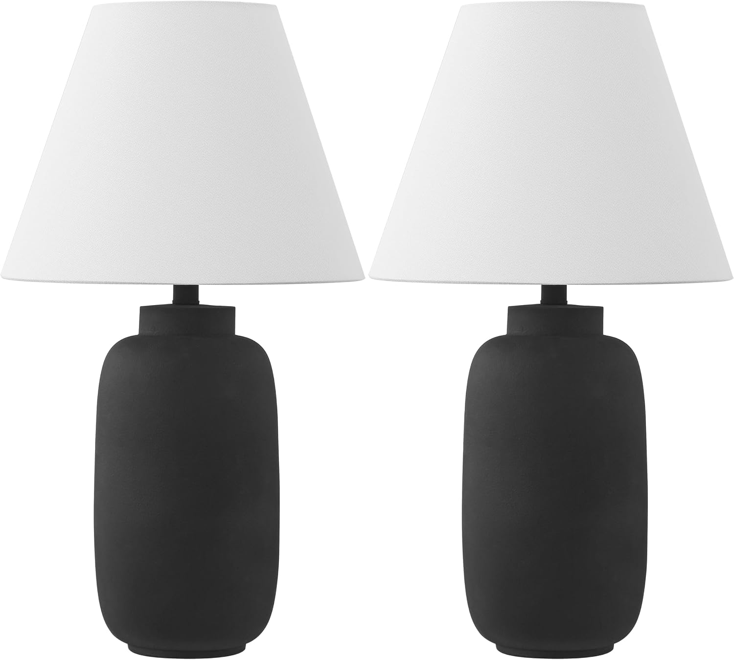 JONATHAN Y 24.5' Matte Black Modern Ginger Jar Table Lamp Set of 2 for Bedroom, Farmhouse Scandinavian Lamps for Nightstand, White Linen Shade, LED Bulbs Included JYL5603A-SET2
